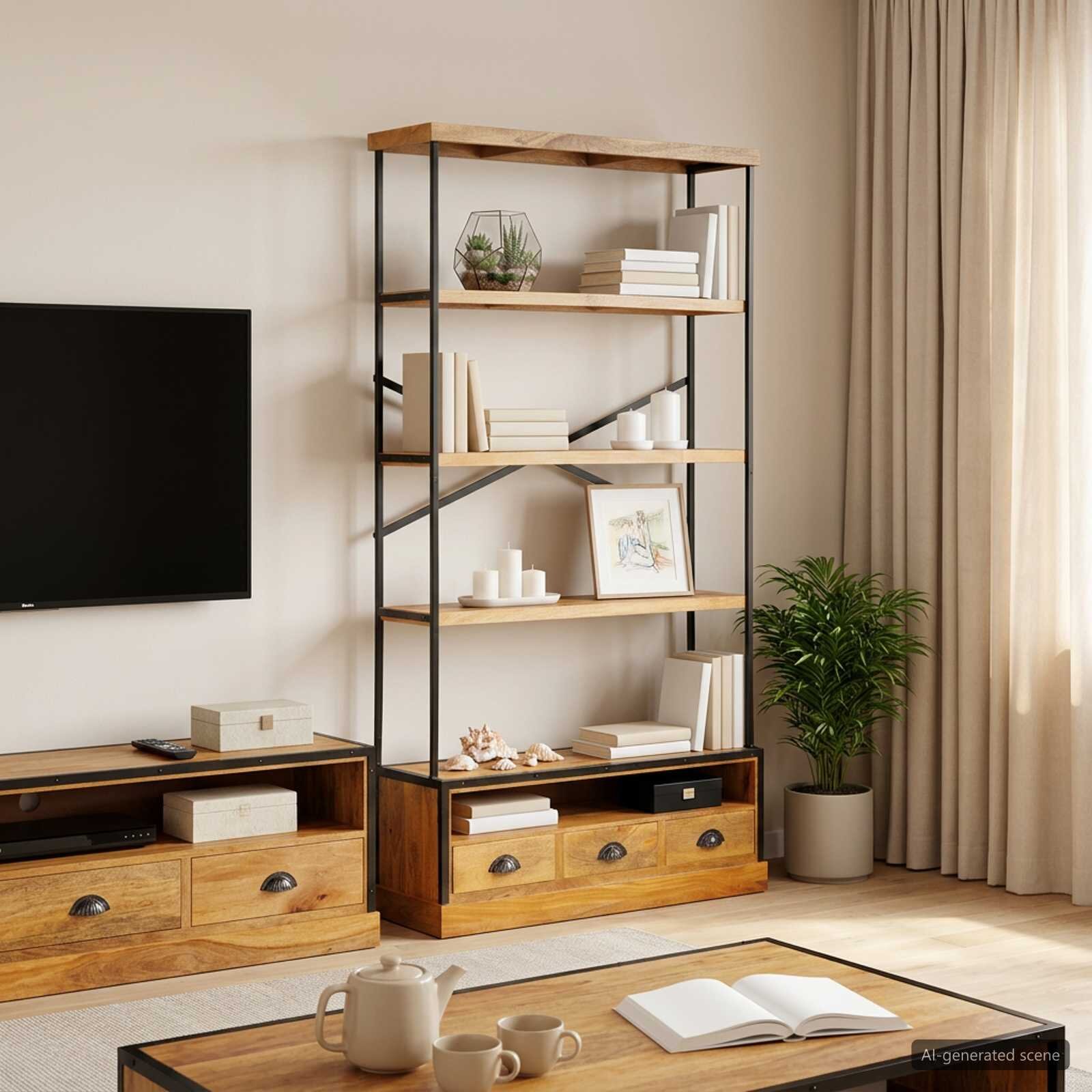 vidaXL 5-етажно бюро Натурално 100 x 30 x 180 см Солидно мангово дърво