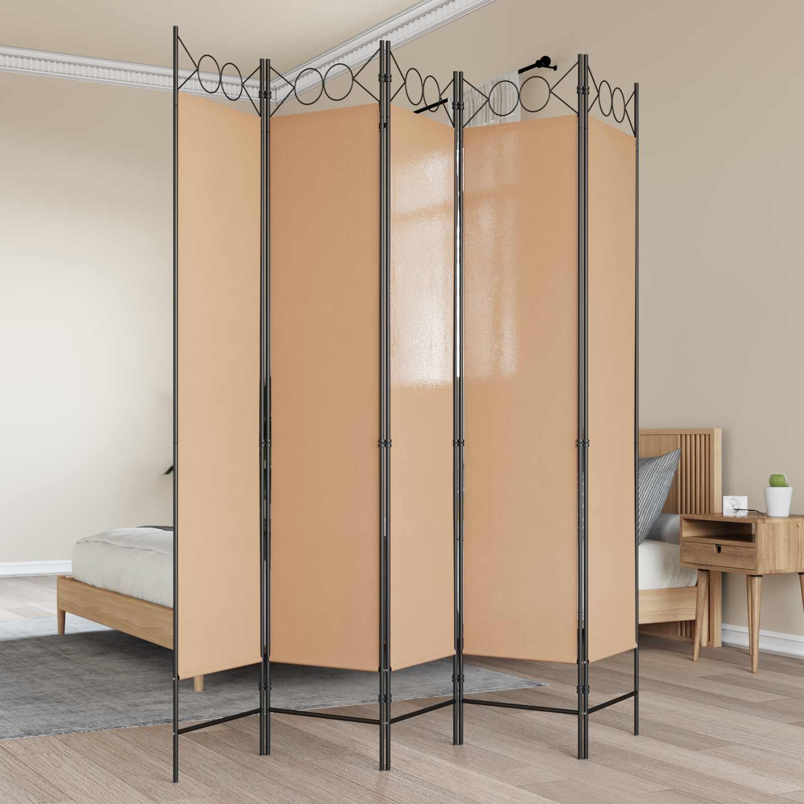 vidaXL 5-панелна преграда Бежово 200 x 200 cm Текстил