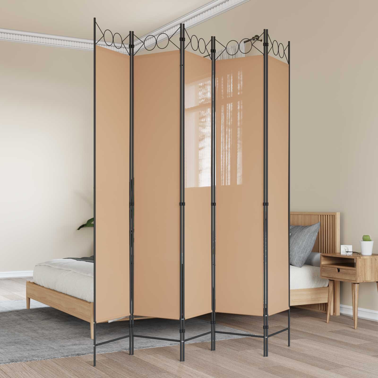 vidaXL 5-панелна преграда Бежово 200 x 220 cm Текстил