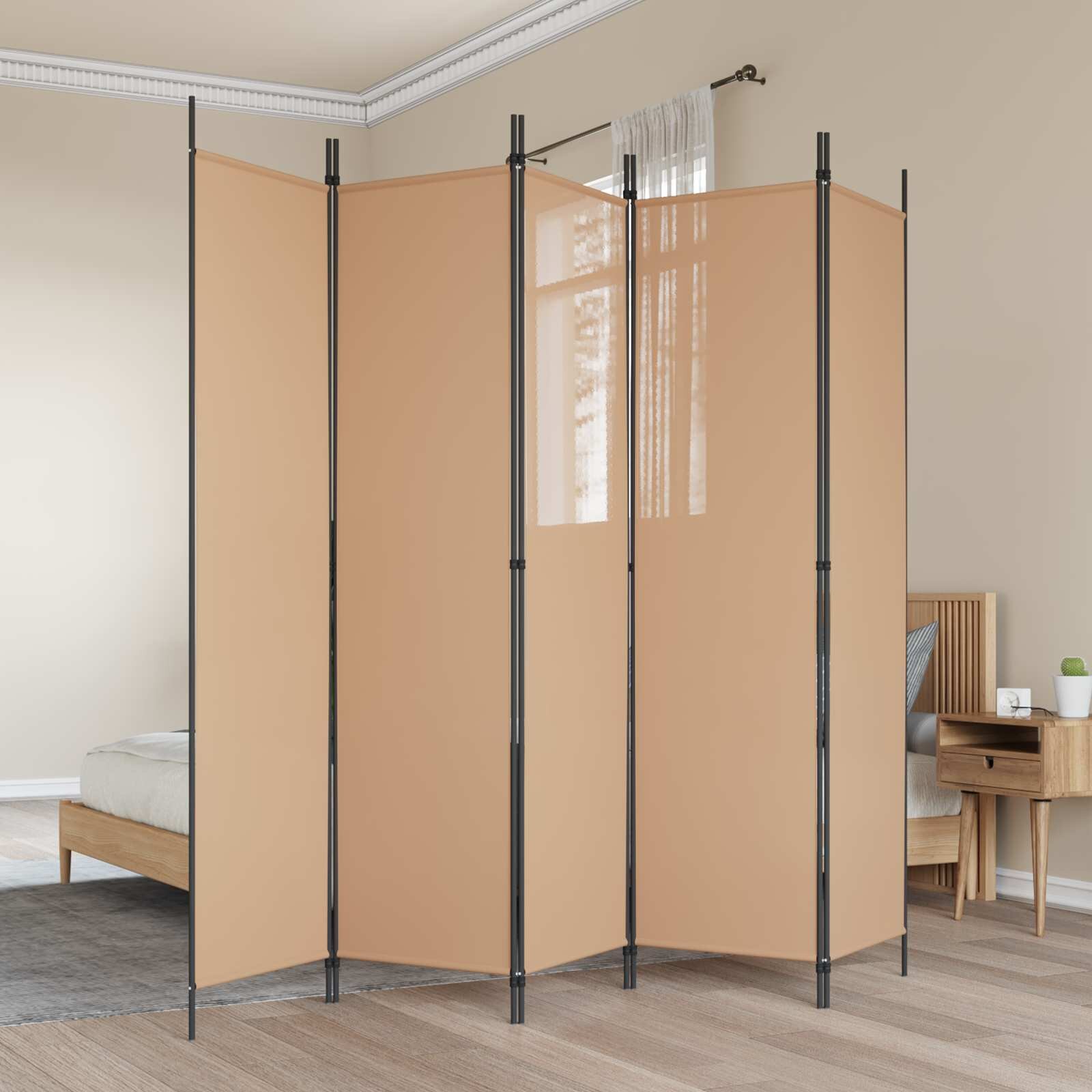 vidaXL 5-панелна преграда Бежово 250 x 200 cm Текстил