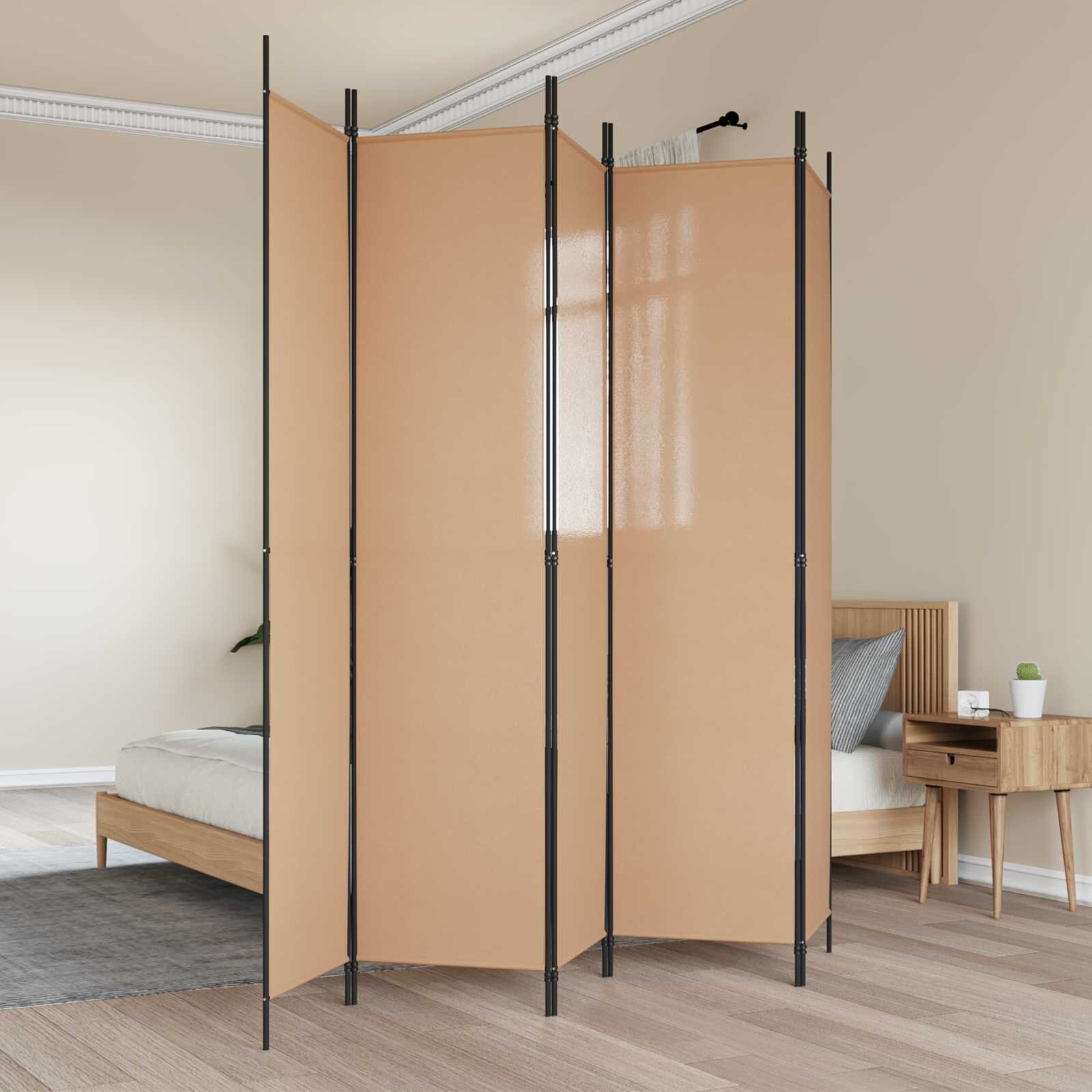 vidaXL 5-панелна преграда Бежово 250 x 220 cm Текстил