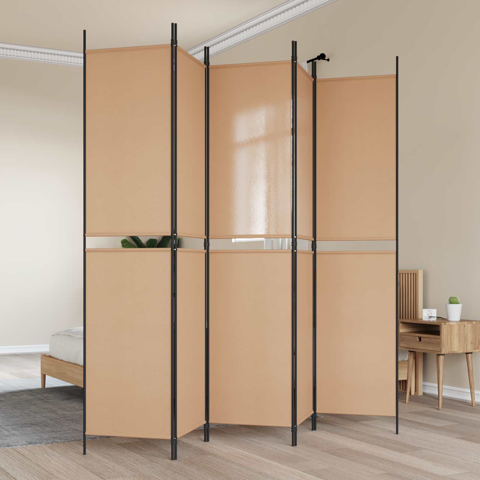 vidaXL 5-панелна преграда Бежово 250 x 220 cm Текстил