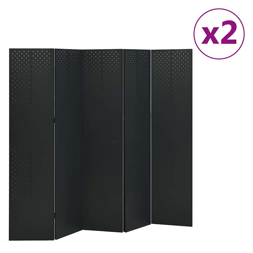 vidaXL 5-панелни паравани за стая 2 бр черни 200x180 см стомана