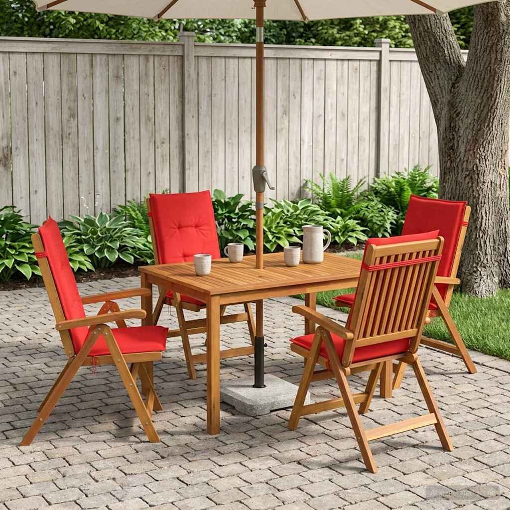 vidaXL 5-Piece Garden Dining Set 4-местни Червено