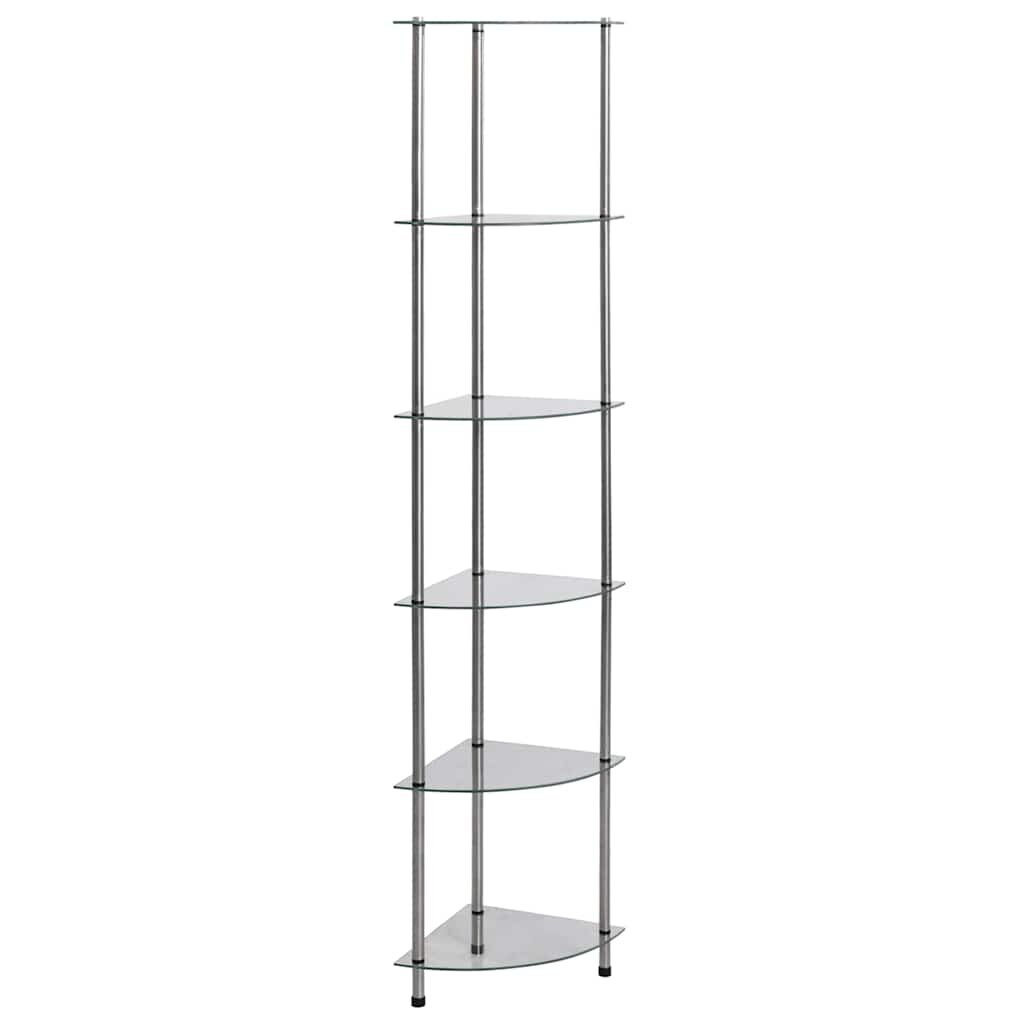 vidaXL 6-етажен рафт прозрачен 30x30x160 см закалено стъкло