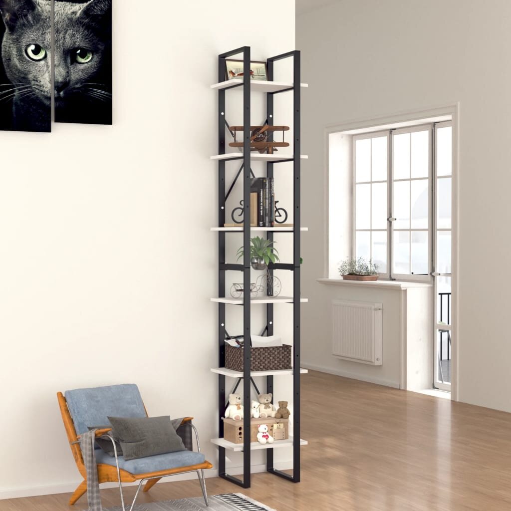 vidaXL 6-етажна библиотека бяла 40x30x210 см инженерно дърво
