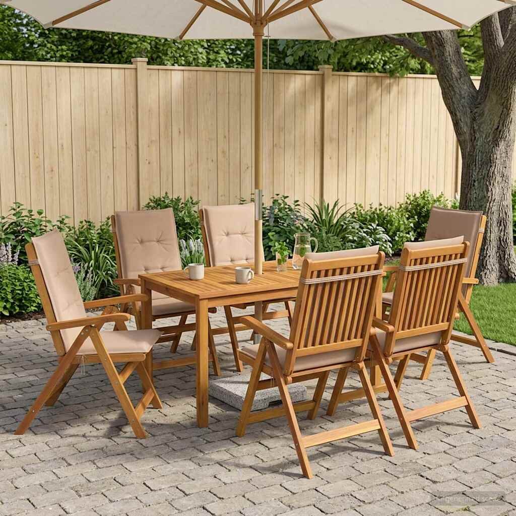 vidaXL 7-Piece Garden Dining Set 6-местни Таупе Солидно акациево дърво