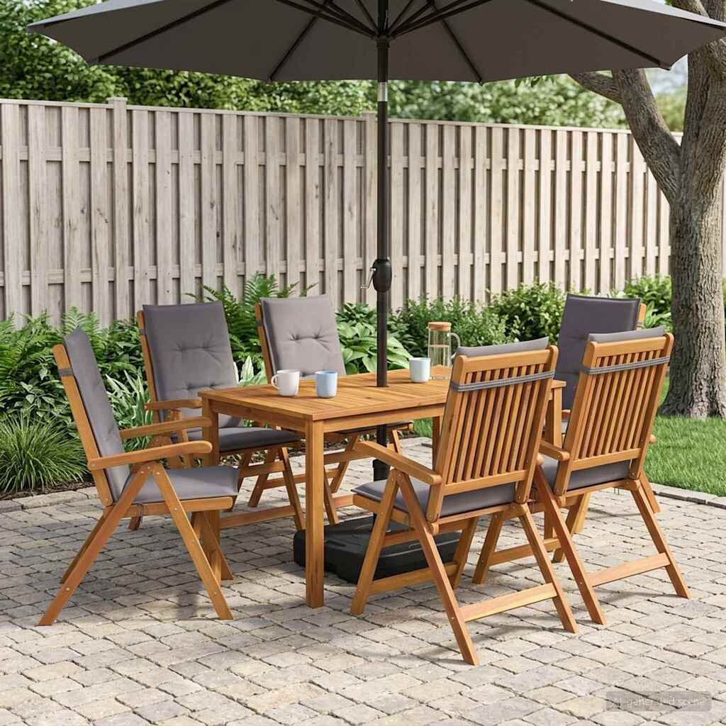 vidaXL 7-Piece Garden Dining Set Натурално Солидно акациево дърво