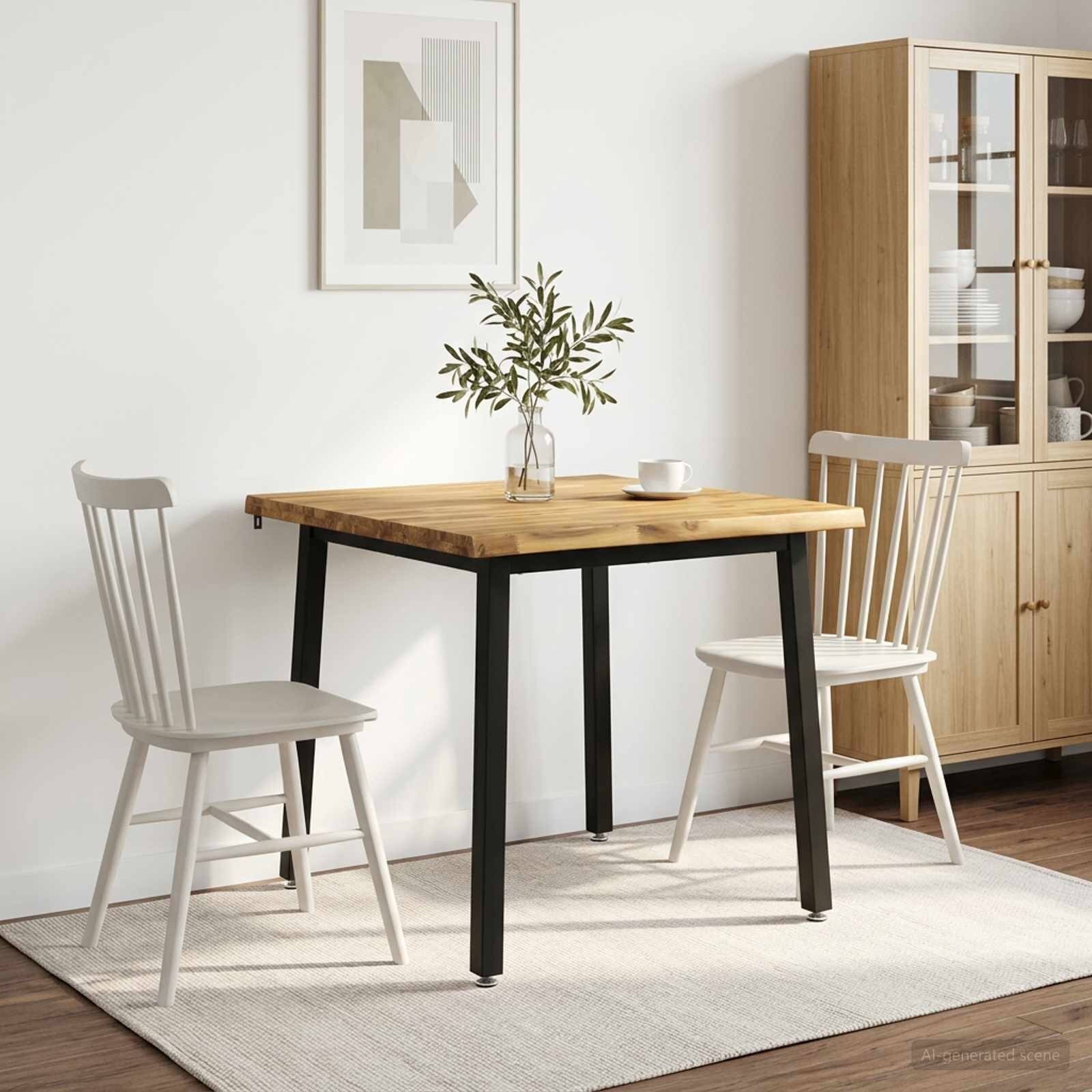 vidaXL 90 x 90 x 75 cm Солидно акациево дърво Бяло и черно Квадратна