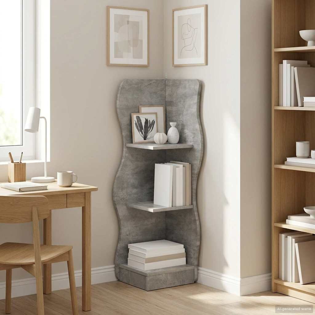 vidaXL Ъглов рафт Бетонно сиво 34 x 33 x 102 см Инженерна дървесина