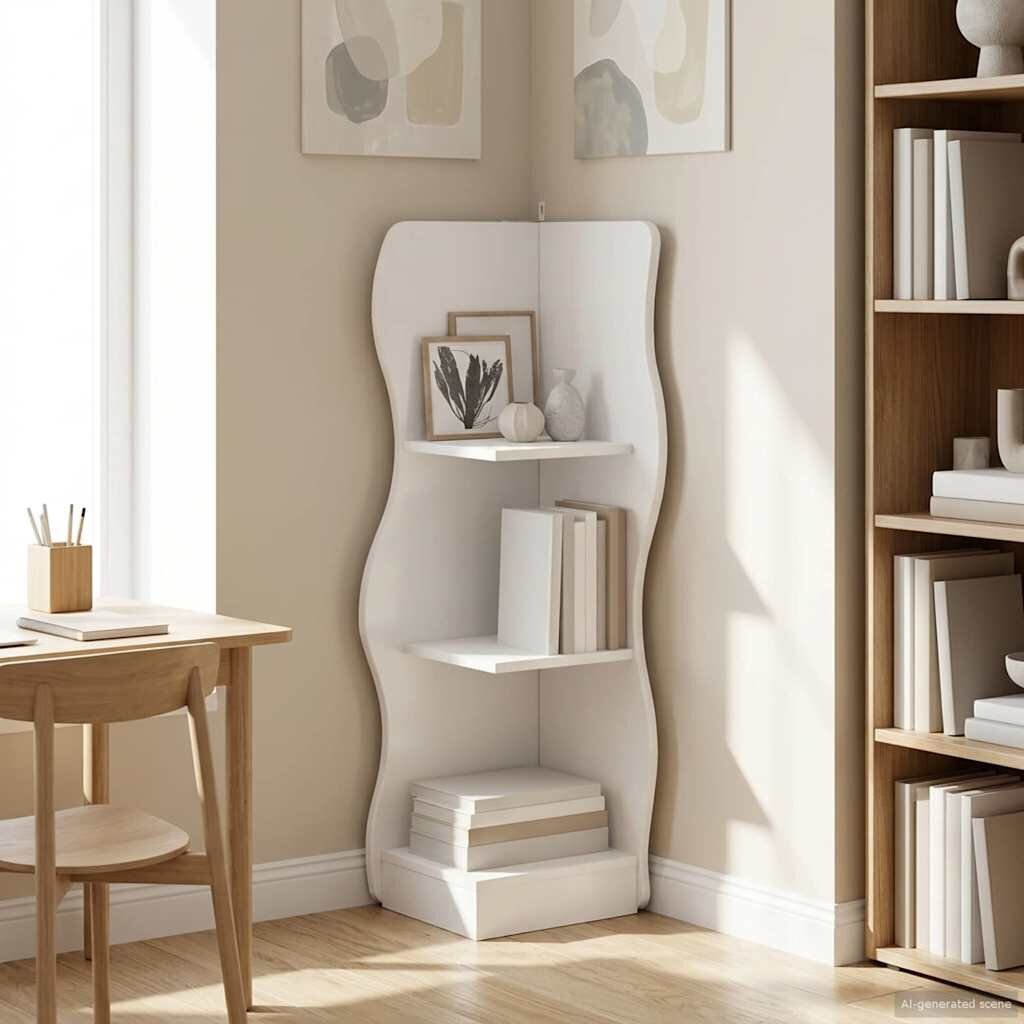 vidaXL Ъглов рафт Бяло 34 x 33 x 102 см Инженерна дървесина