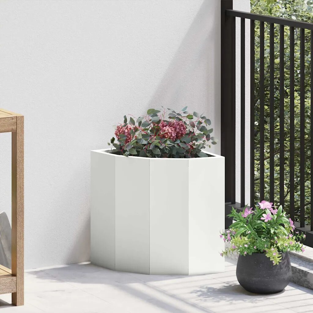vidaXL Ъглов сандък за цветя Бяло 30 x 30 x 35 см Стомана