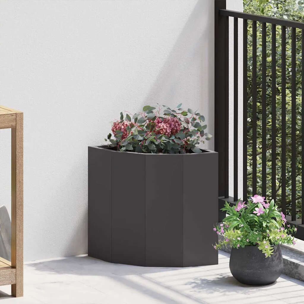 vidaXL Ъглов сандък за цветя Черно 30 x 30 x 35 см Стомана