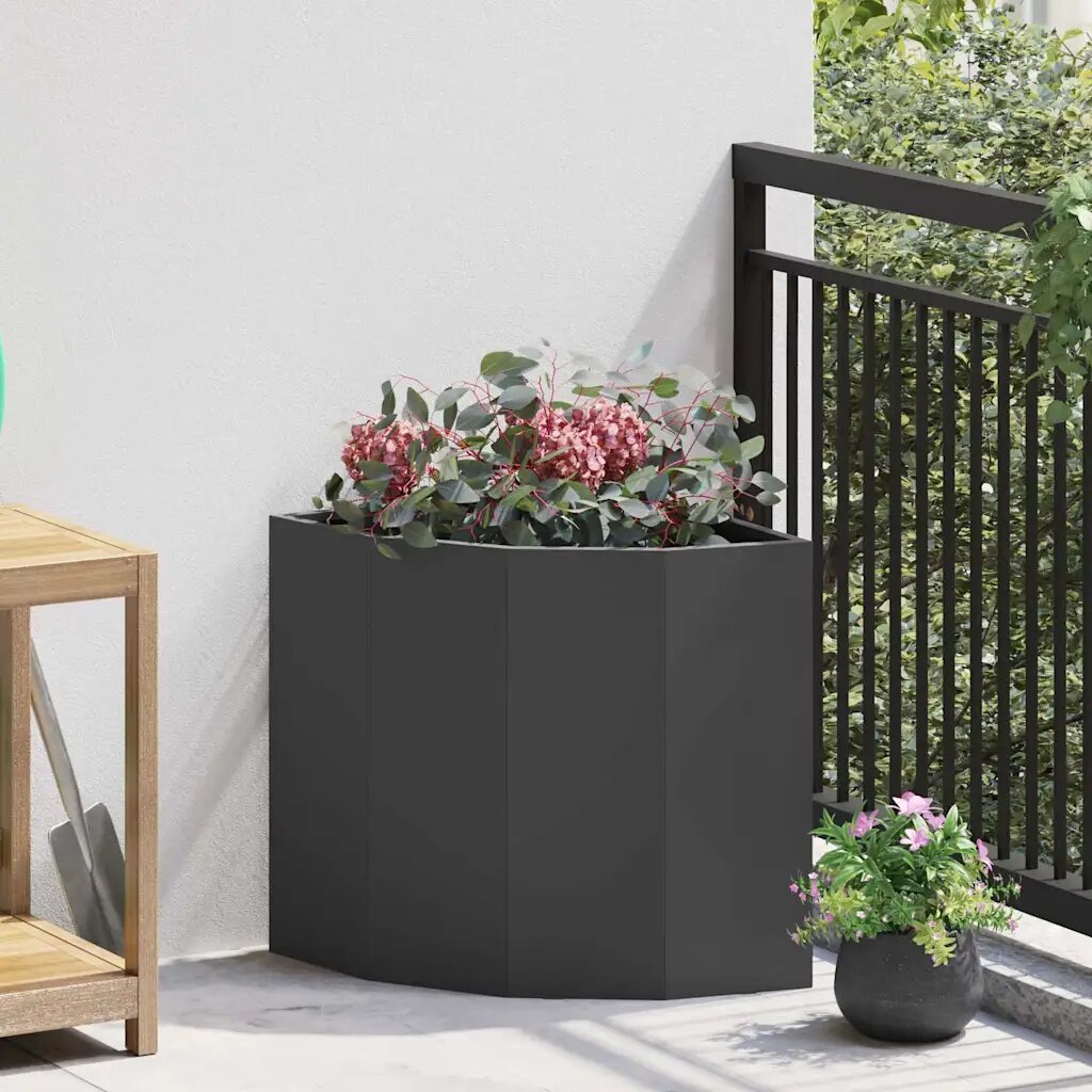 vidaXL Ъглов сандък за цветя Черно 45 x 45 x 50 см Стомана