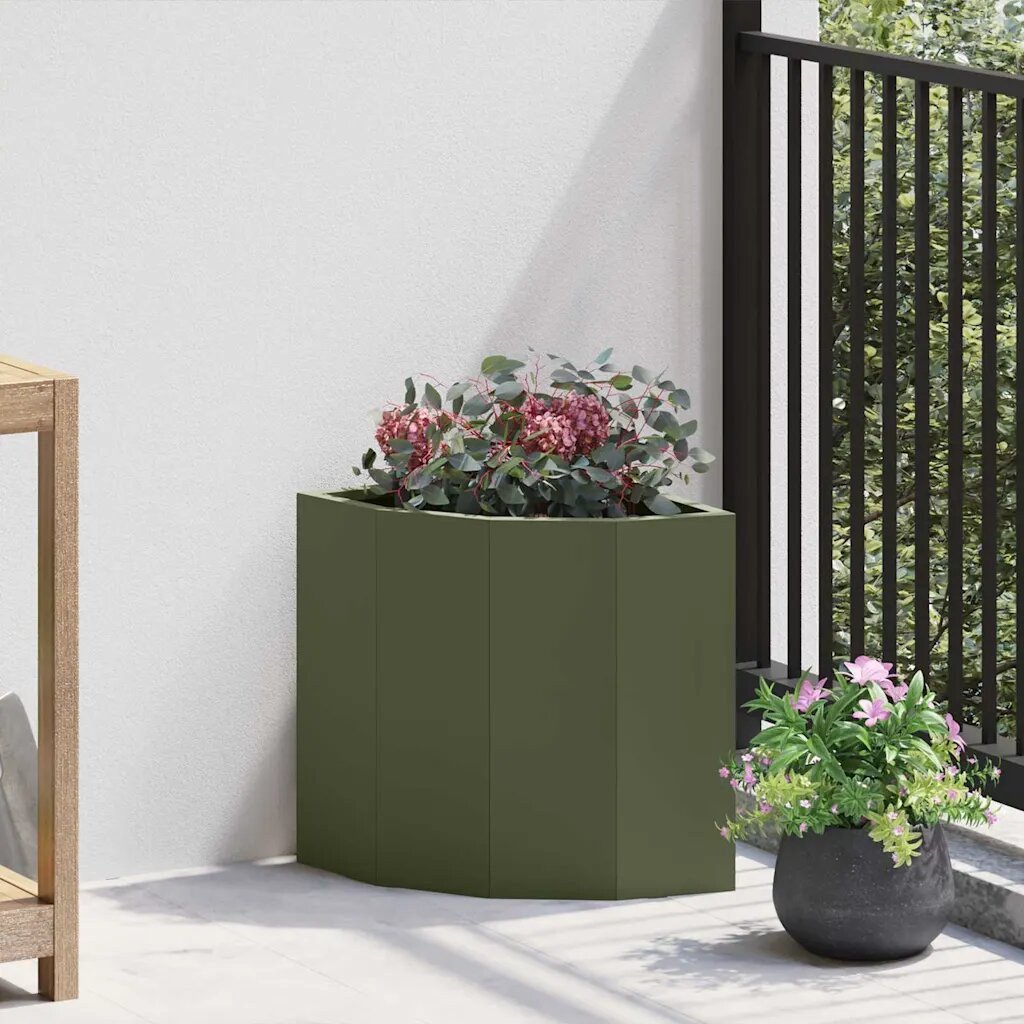vidaXL Ъглов сандък за цветя Маслиненозелено 30 x 30 x 35 см Стомана