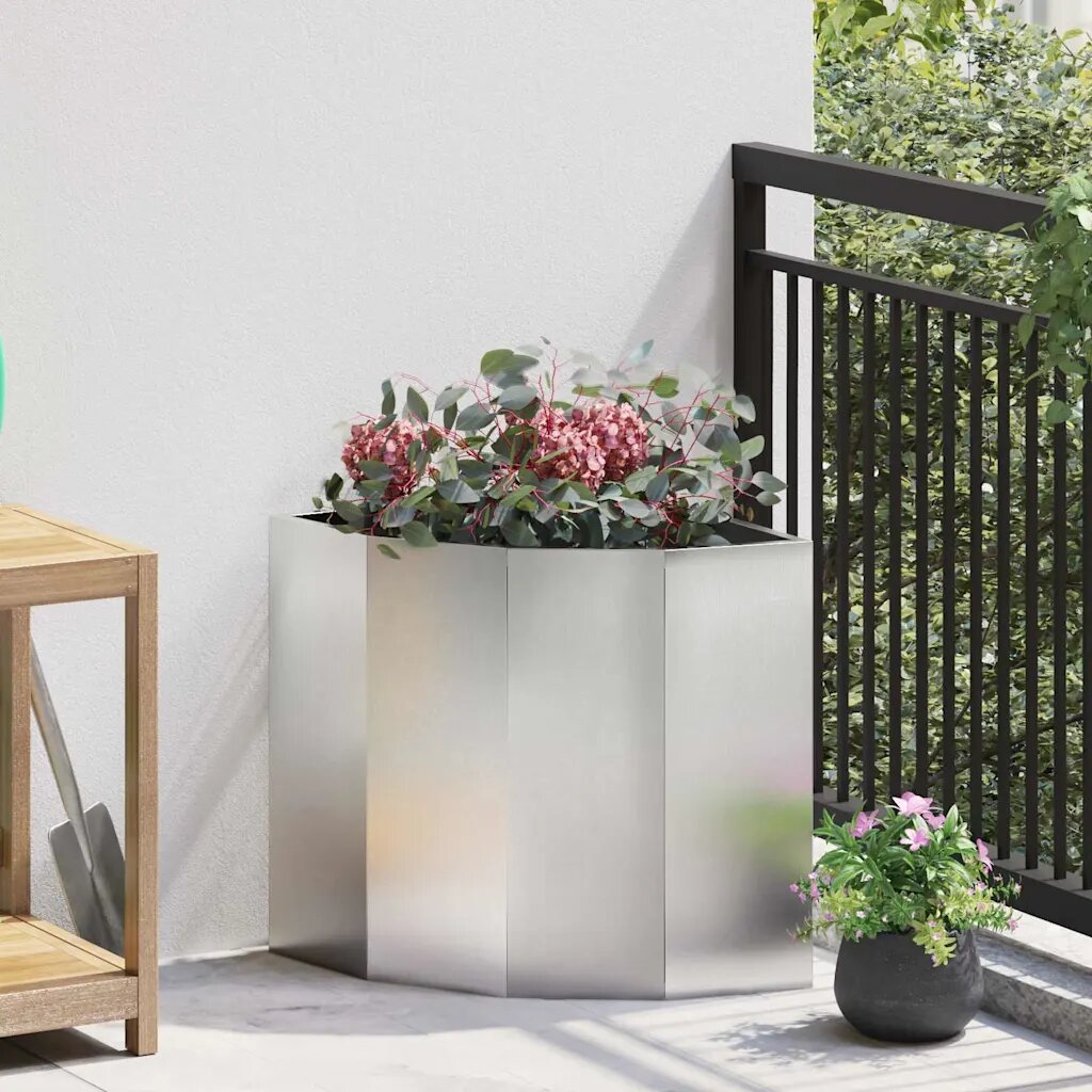 vidaXL Ъглов сандък за цветя Сребристо 45 x 45 x 50 см