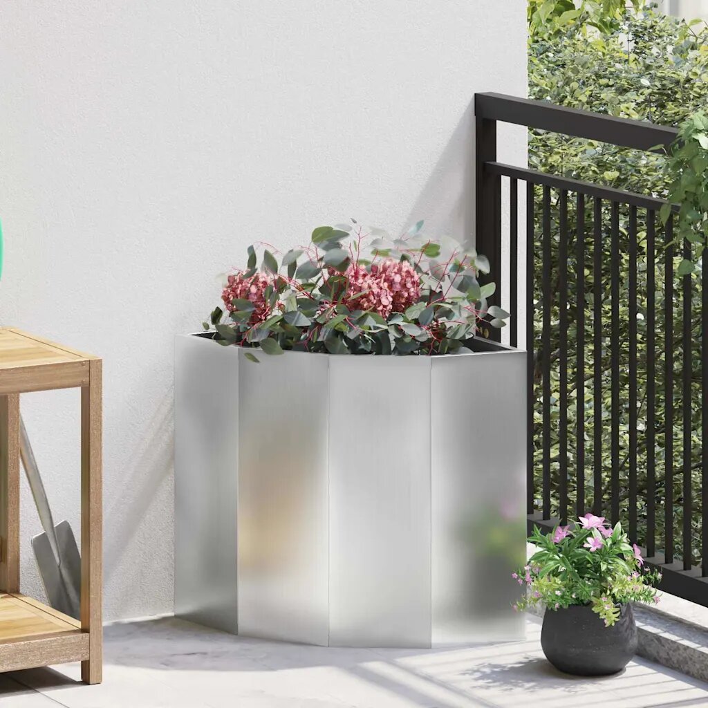 vidaXL Ъглов сандък за цветя Сребристо 45 x 45 x 50 см