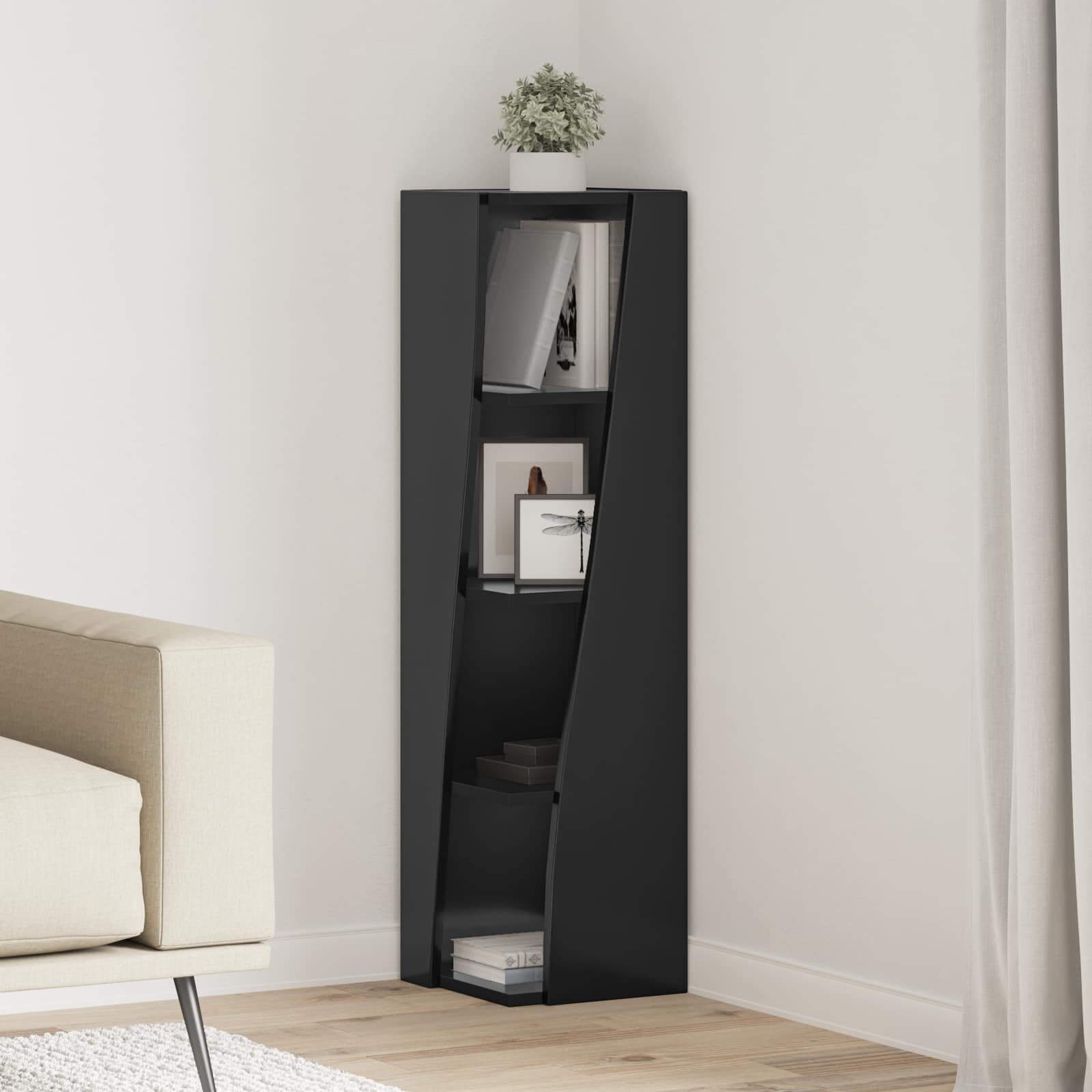 vidaXL Ъглов шкаф 275x27x102см Инженерна дървесина Черно