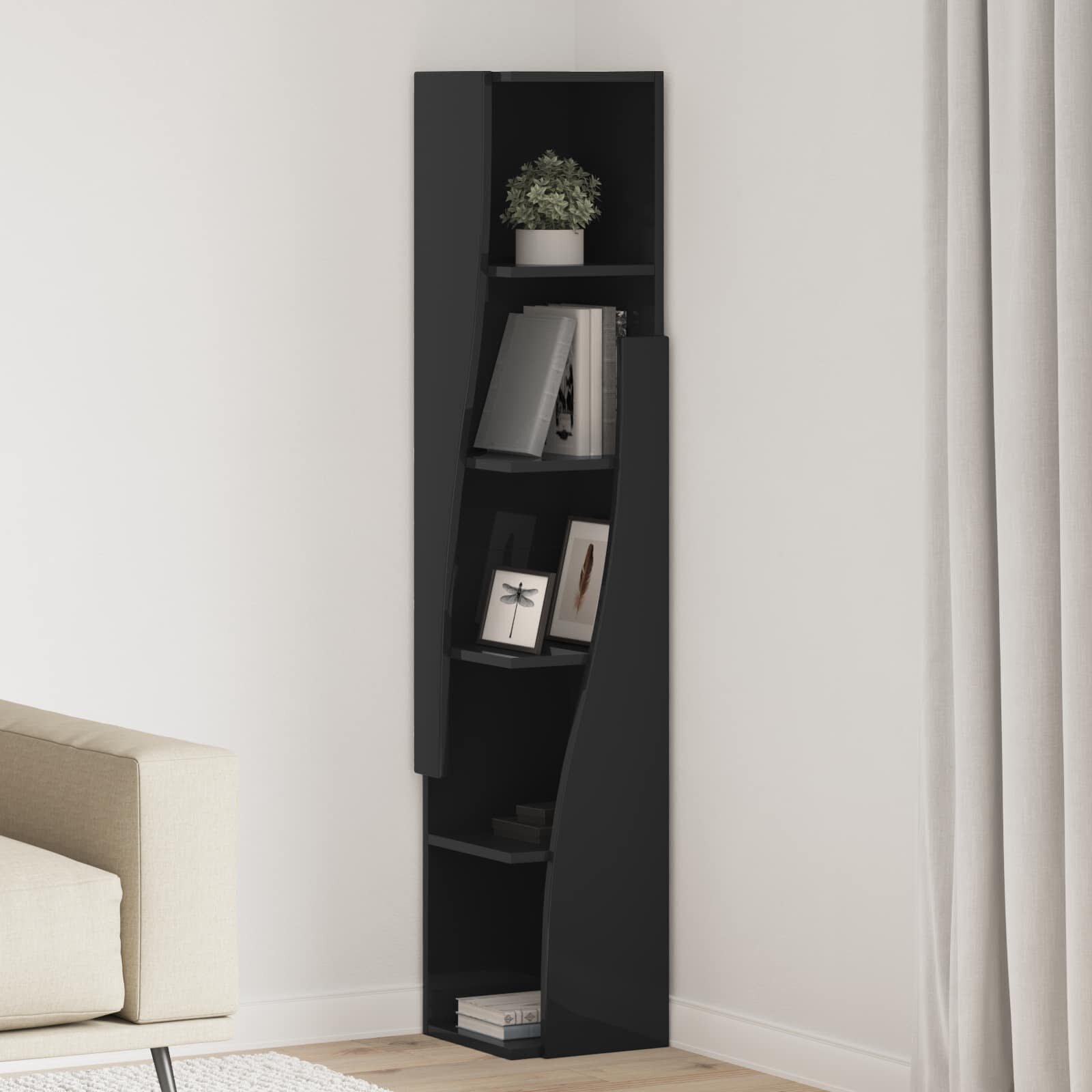 vidaXL Ъглов шкаф 275x27x140см Инженерна дървесина Черно