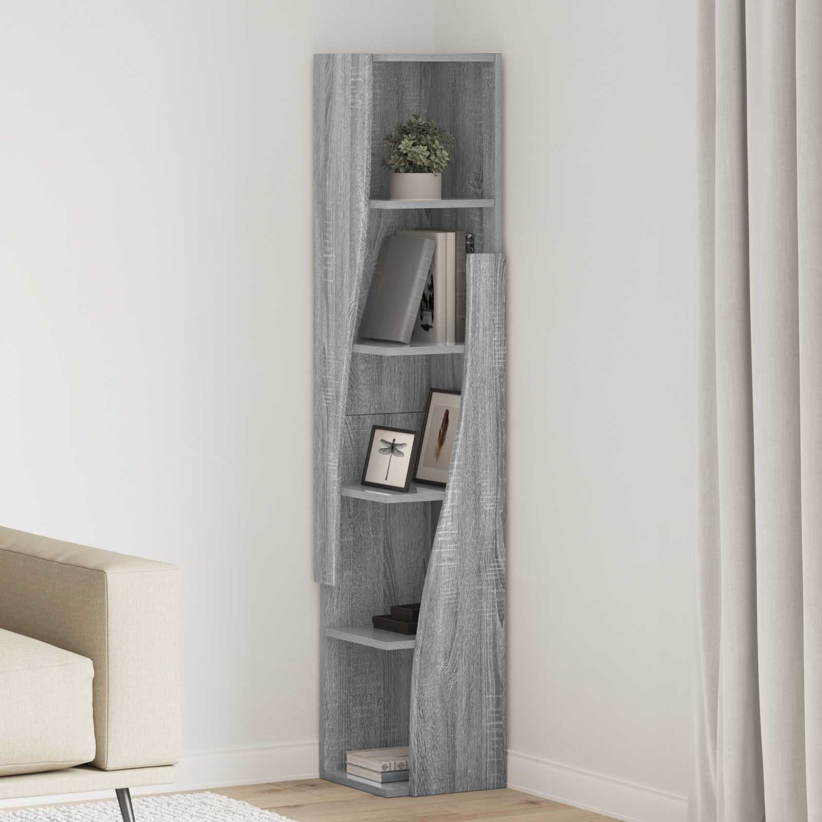 vidaXL Ъглов шкаф 275x27x140см Инженерна дървесина Сив Сонома