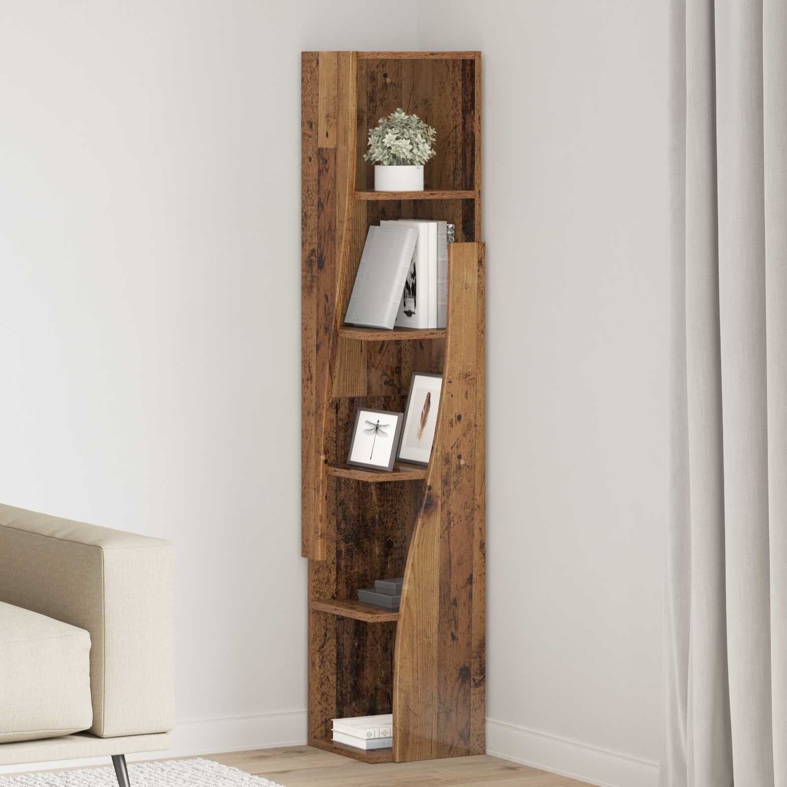 vidaXL Ъглов шкаф 275x27x140см Инженерна дървесина Старо дърво