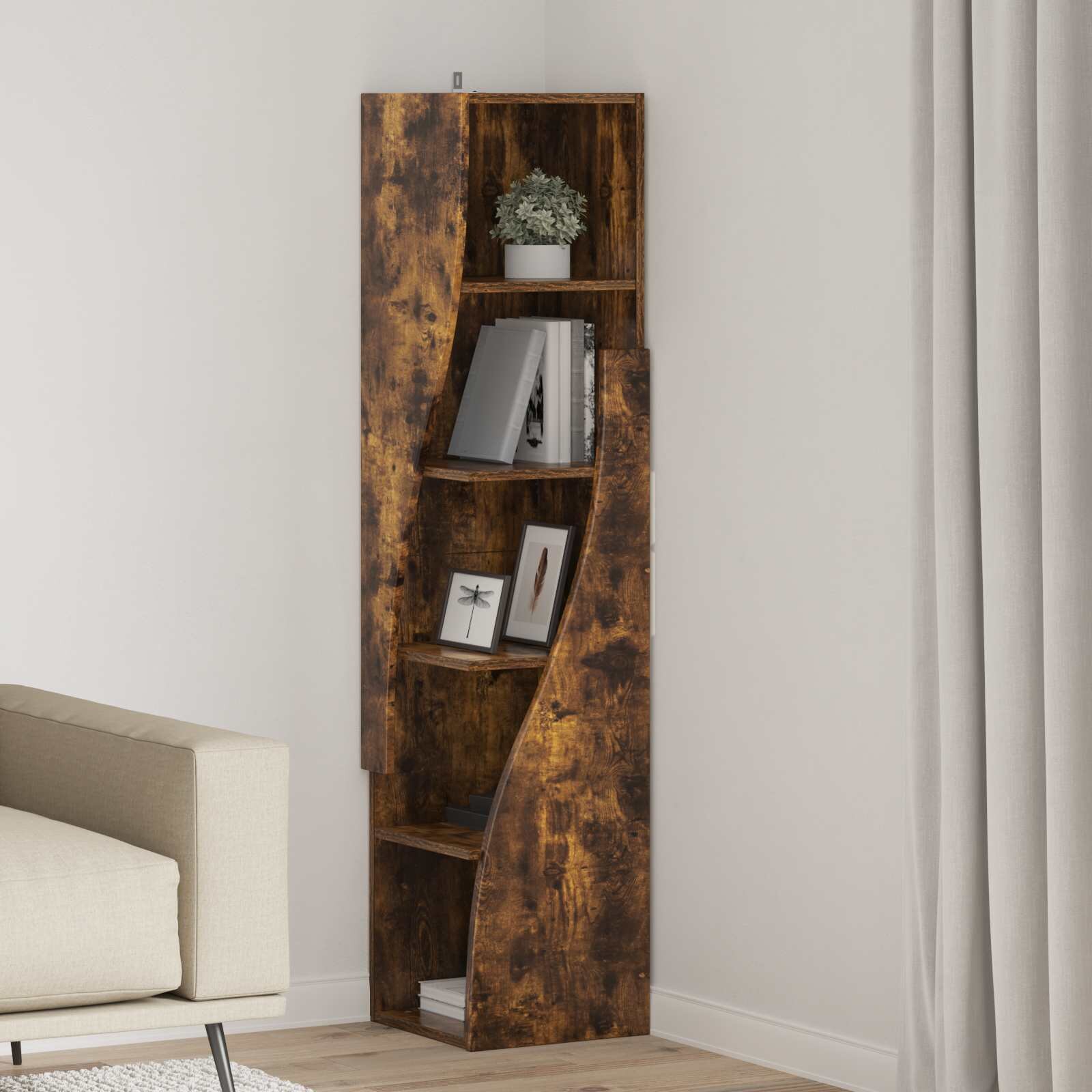 vidaXL Ъглов шкаф 32 x 32 x 140 cm Инженерна дървесина Опушен дъб