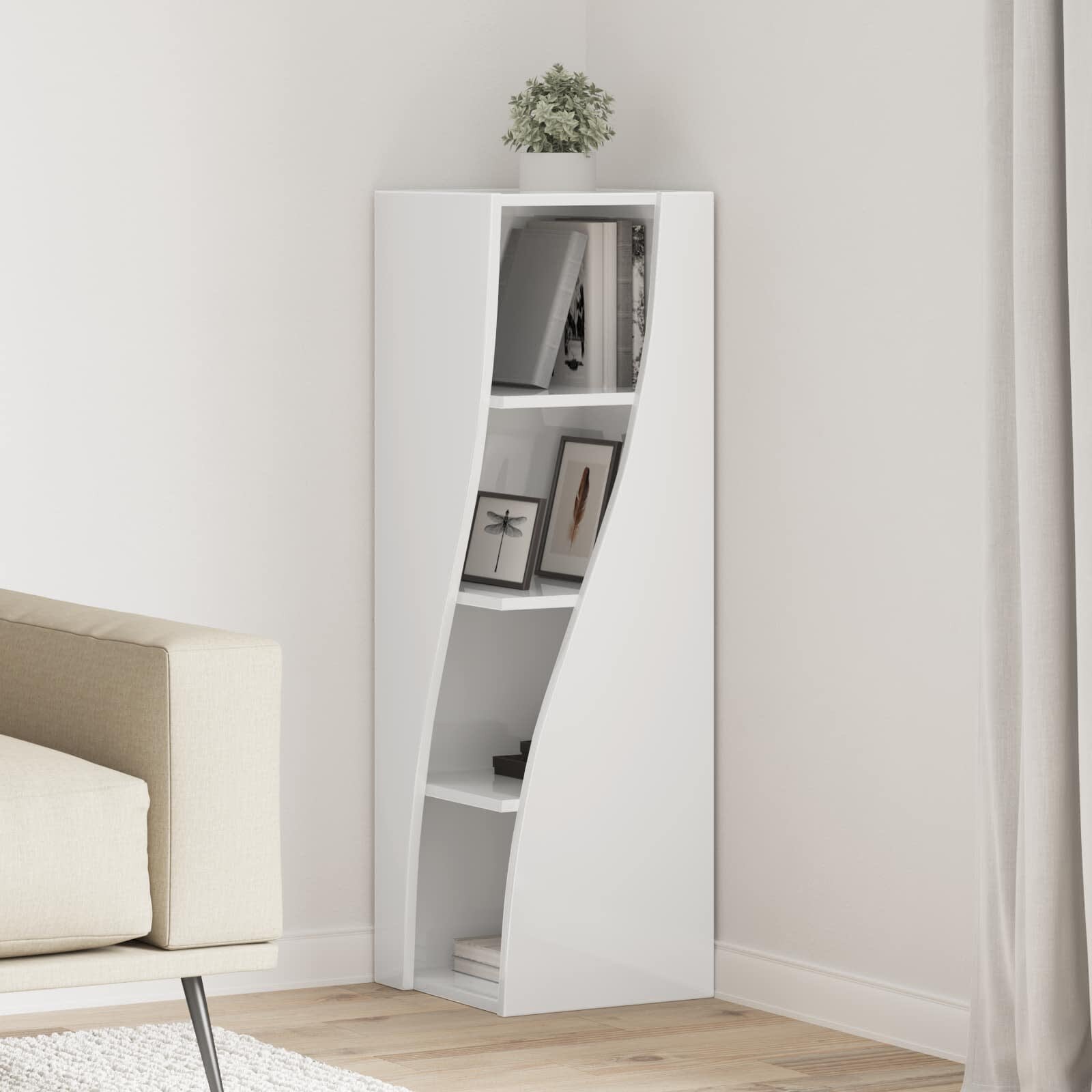 vidaXL Ъглов шкаф 32x32x102см Инженерна дървесина Лъскаво бяло
