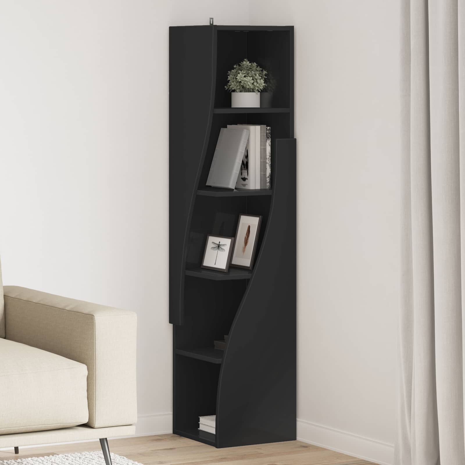 vidaXL Ъглов шкаф 32x32x140см Инженерна дървесина Черно