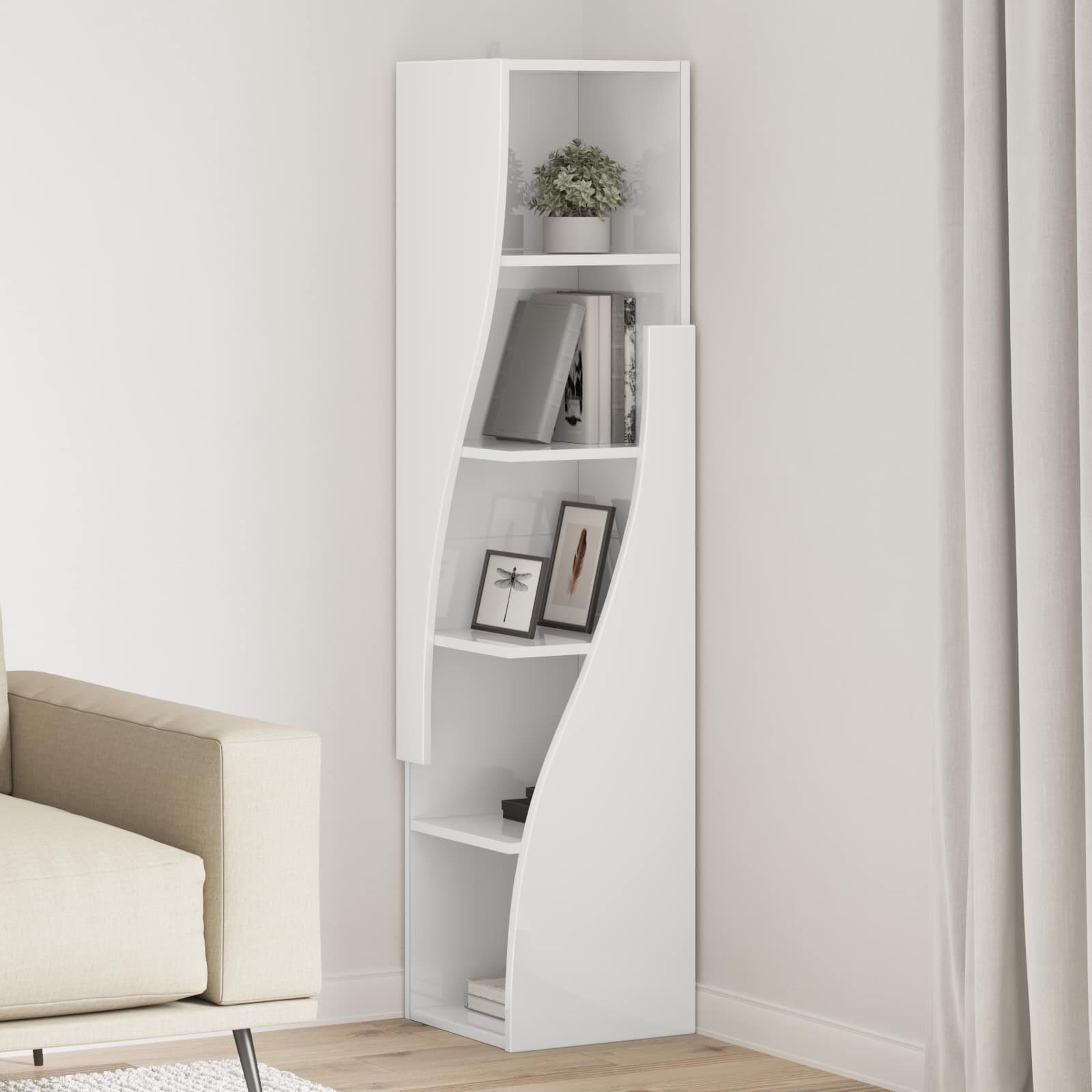 vidaXL Ъглов шкаф 32x32x140см Инженерна дървесина Лъскаво бяло