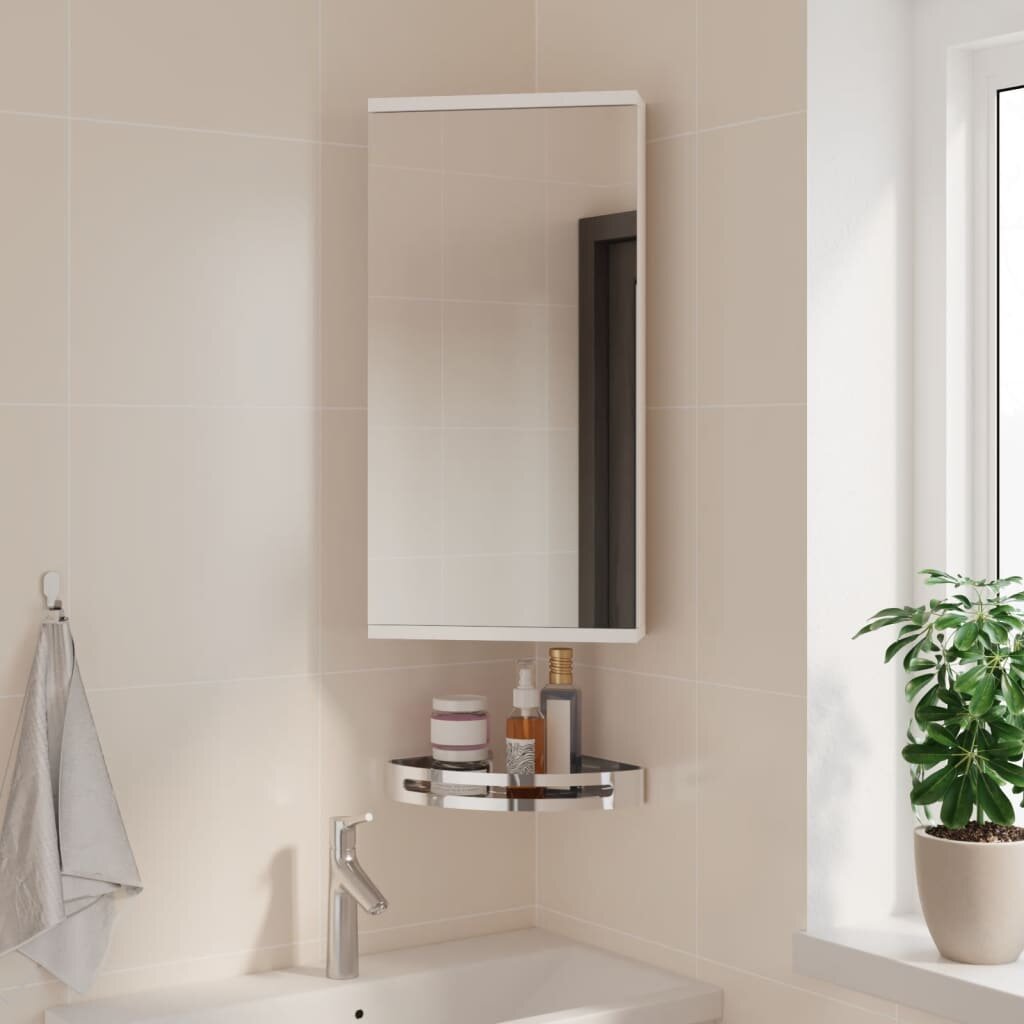 vidaXL Ъглов шкаф с огледало за баня бял 30x24x60 см