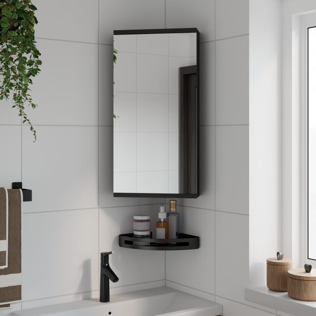 vidaXL Ъглов шкаф с огледало за баня черен 30x24x60 см
