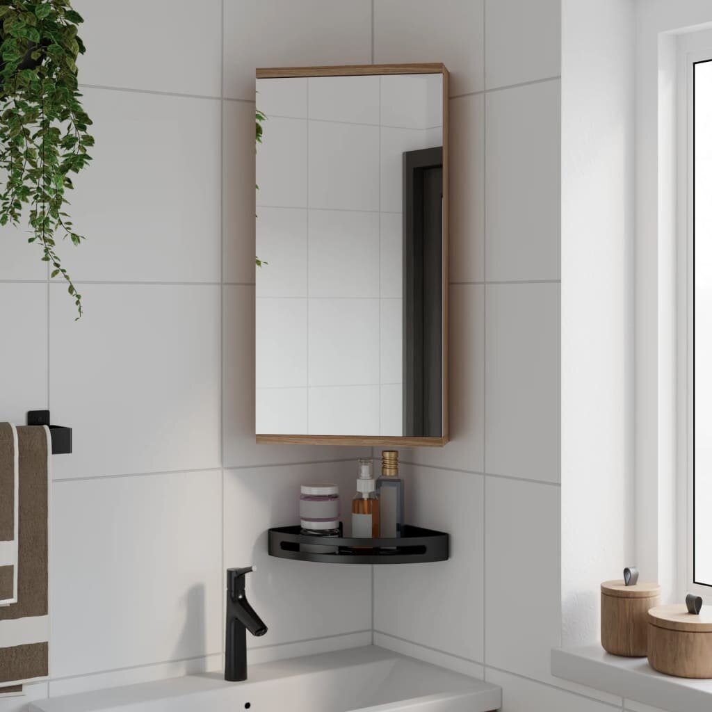 vidaXL Ъглов шкаф с огледало за баня дъб 30x24x60 см