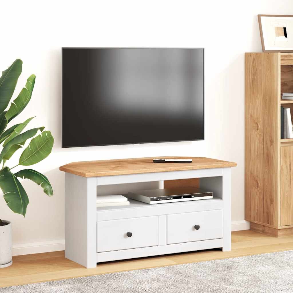 vidaXL Ъглов ТВ шкаф бял 93x49x49 см бор масив Panama Range