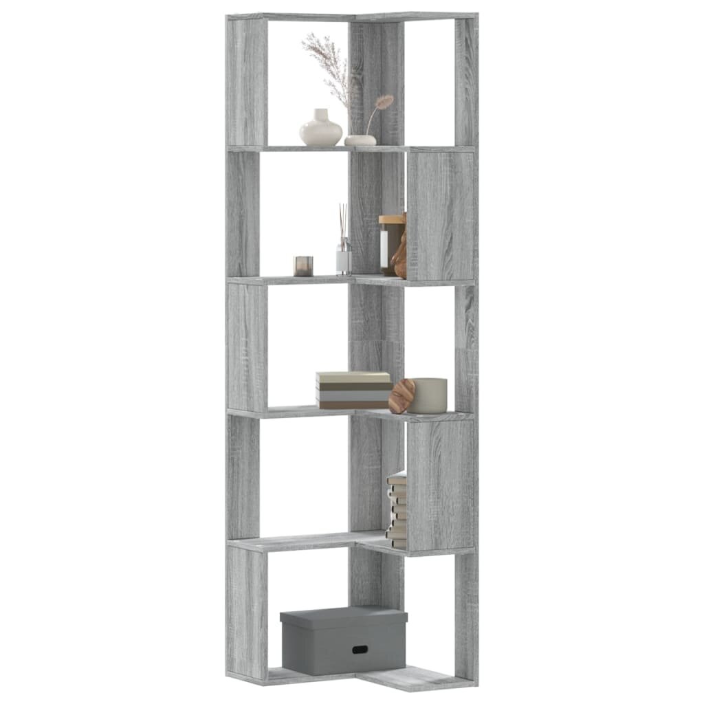 vidaXL Ъглова етажерка 5 рафта сив сонома 50x50x179 см инженерно дърво