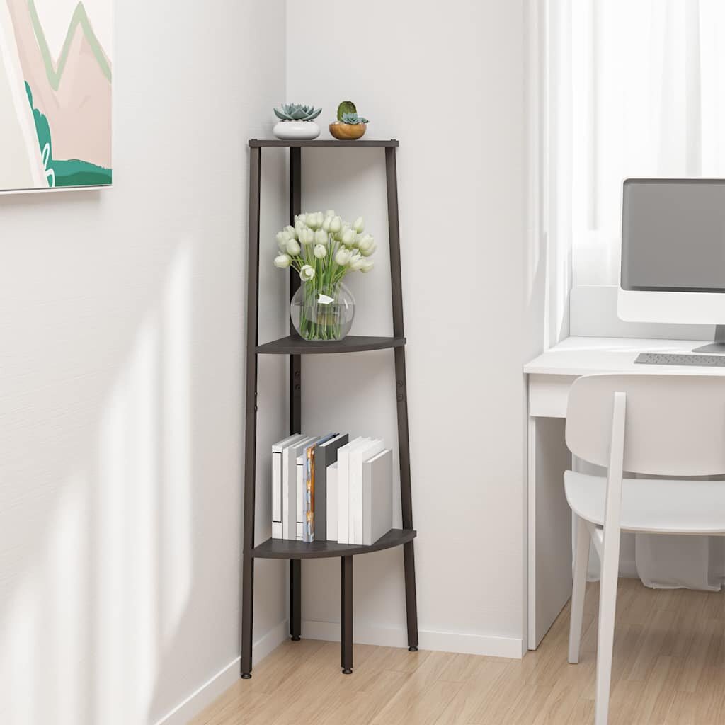 vidaXL Ъглова етажерка с 3 рафта черна 455x315x120 см