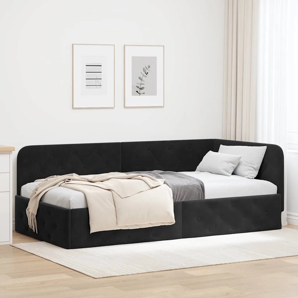 vidaXL Ъглова рамка за легло Черен 100 x 200 cm Кадифе