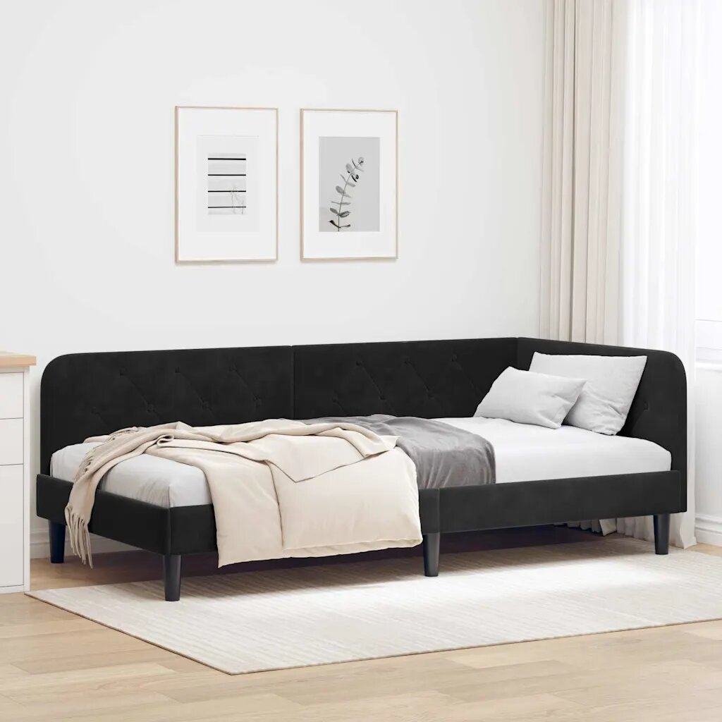 vidaXL Ъглова рамка за легло Черен 100 x 200 cm Кадифе