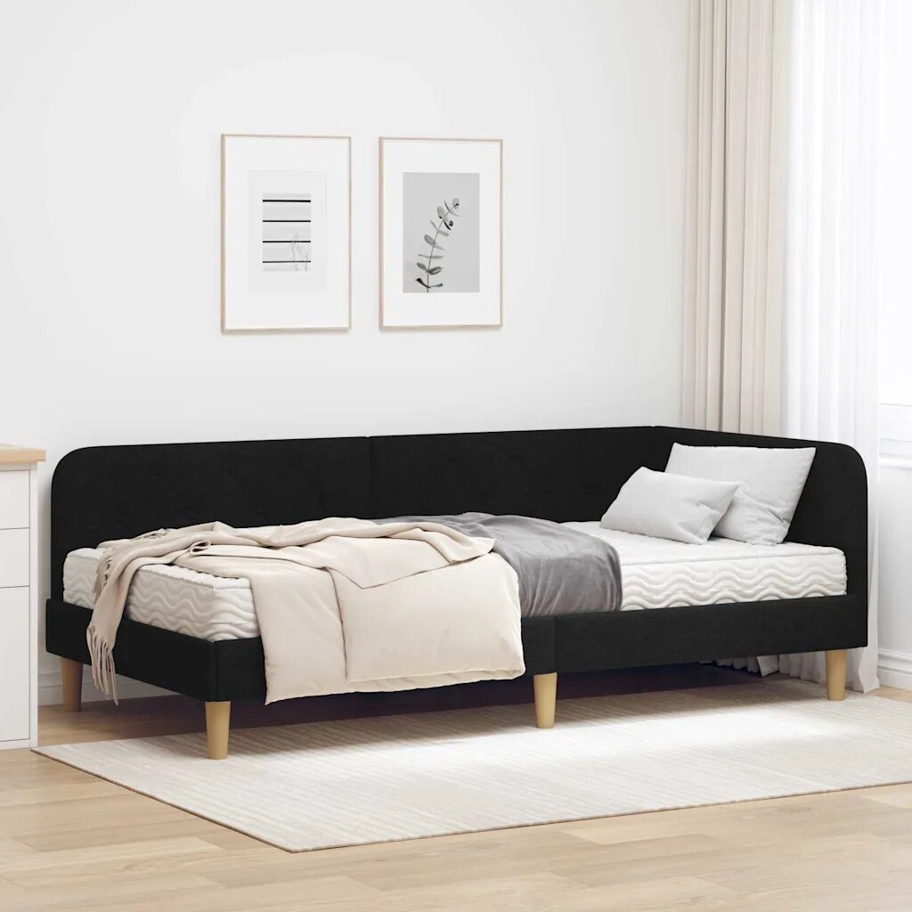 vidaXL Ъглова рамка за легло Черен 100 x 200 cm текстил