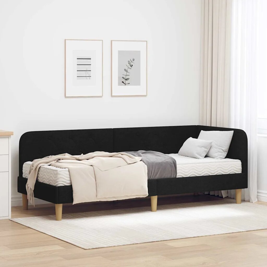 vidaXL Ъглова рамка за легло Черен 80 x 200 cm текстил