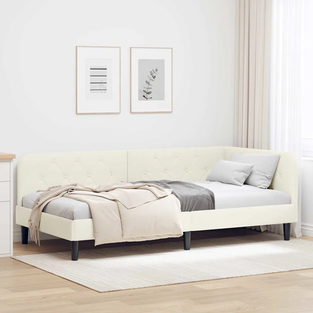 vidaXL Ъглова рамка за легло Крем 100 x 200 cm Кадифе