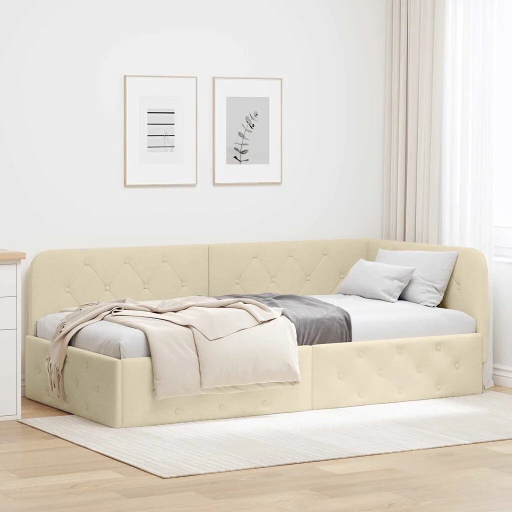 vidaXL Ъглова рамка за легло Крем 100 x 200 cm текстил