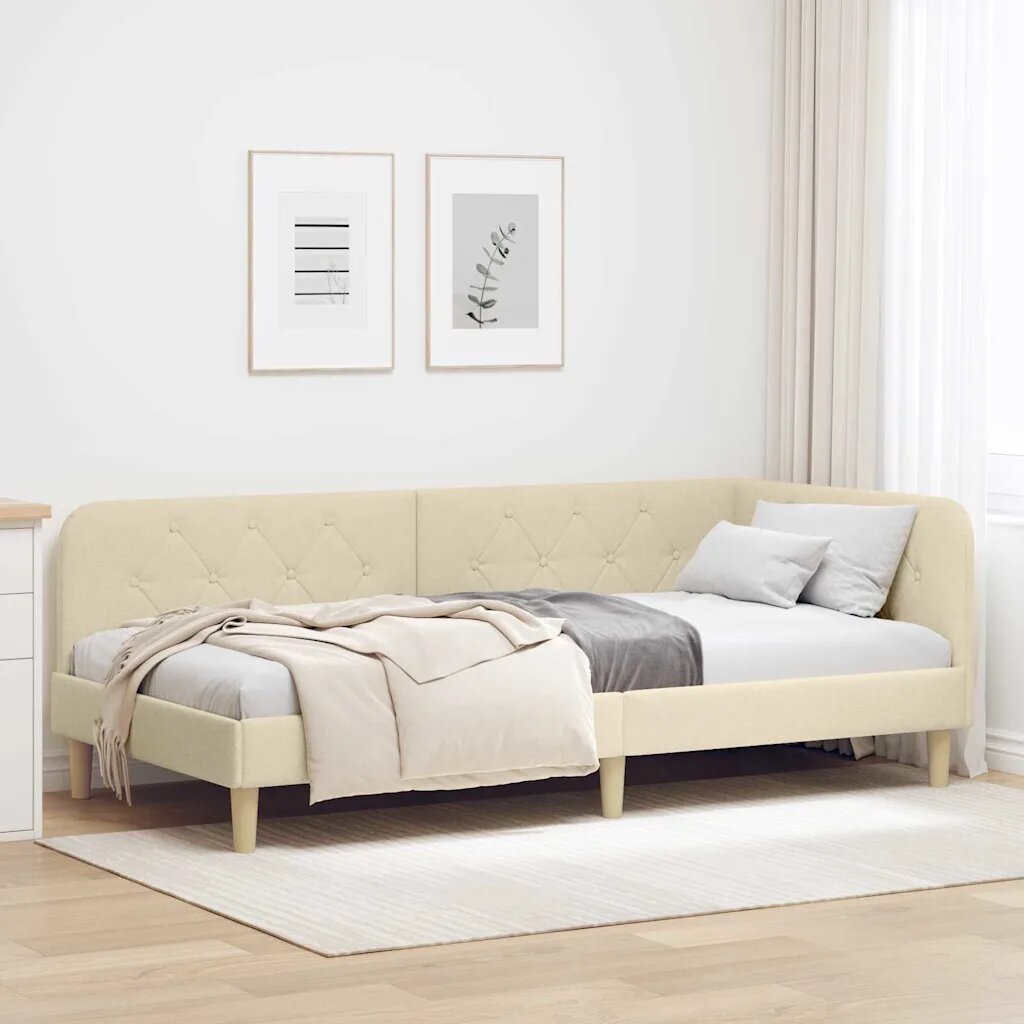 vidaXL Ъглова рамка за легло Крем 100 x 200 cm текстил