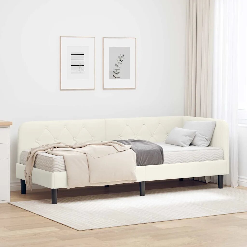vidaXL Ъглова рамка за легло Крем 80 x 200 cm Кадифе