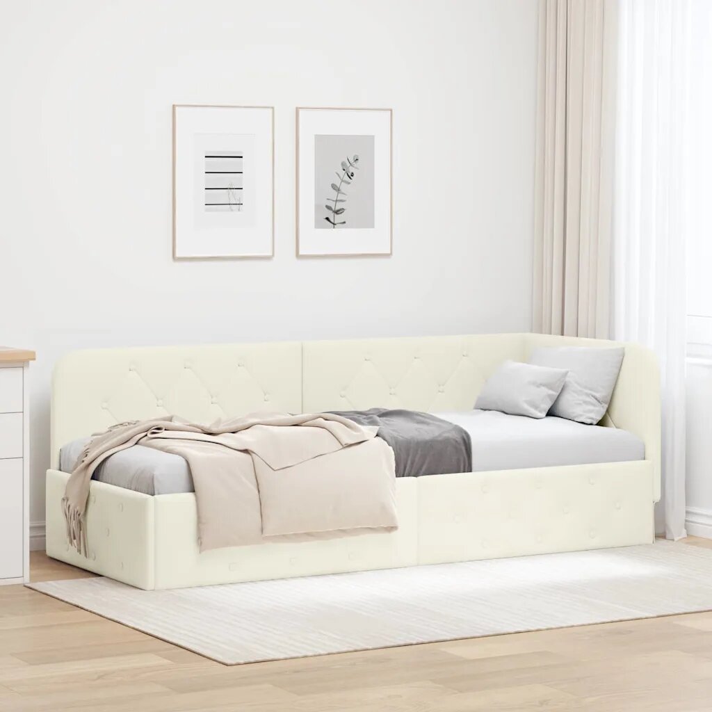 vidaXL Ъглова рамка за легло Крем 80 x 200 cm Кадифе