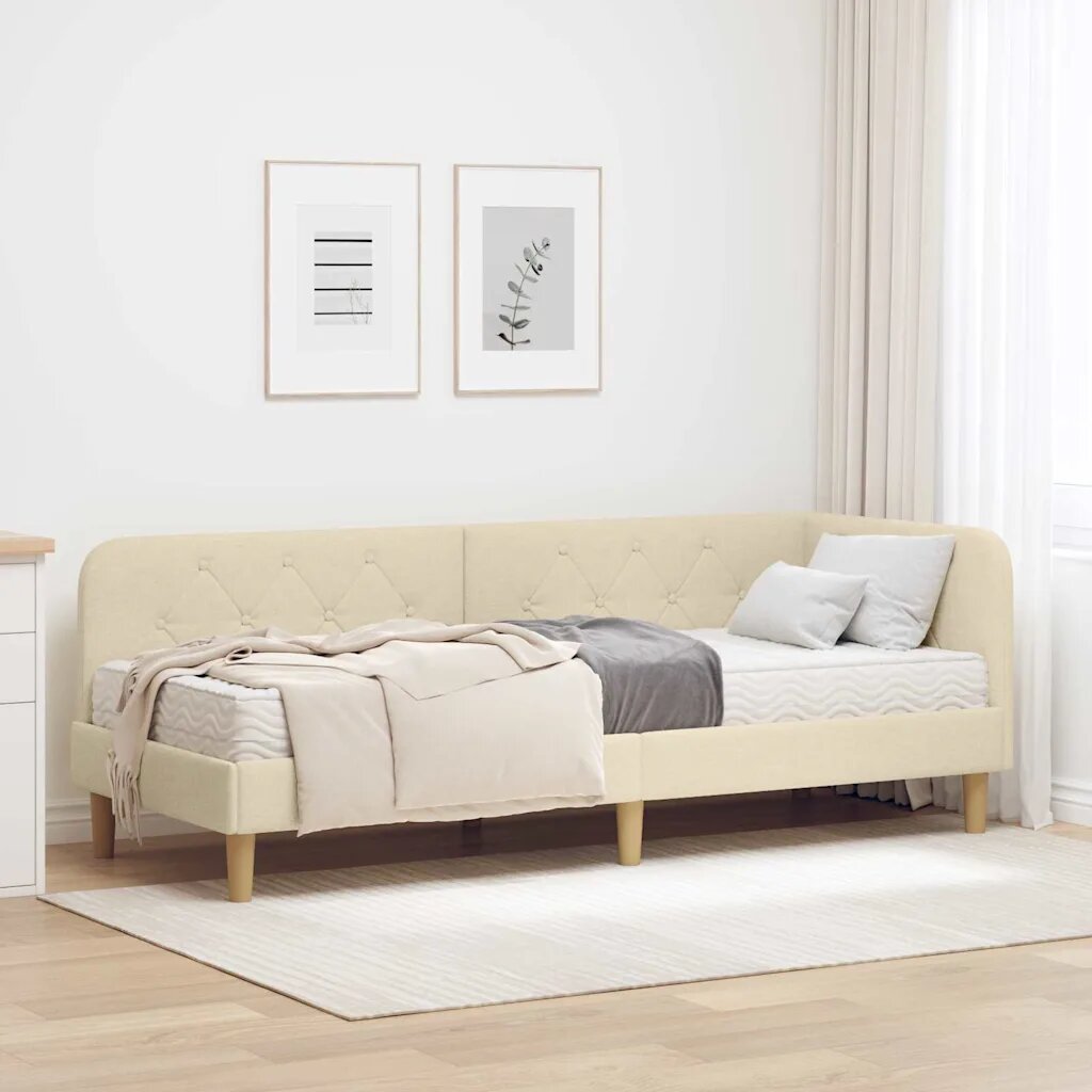 vidaXL Ъглова рамка за легло Крем 80 x 200 cm текстил