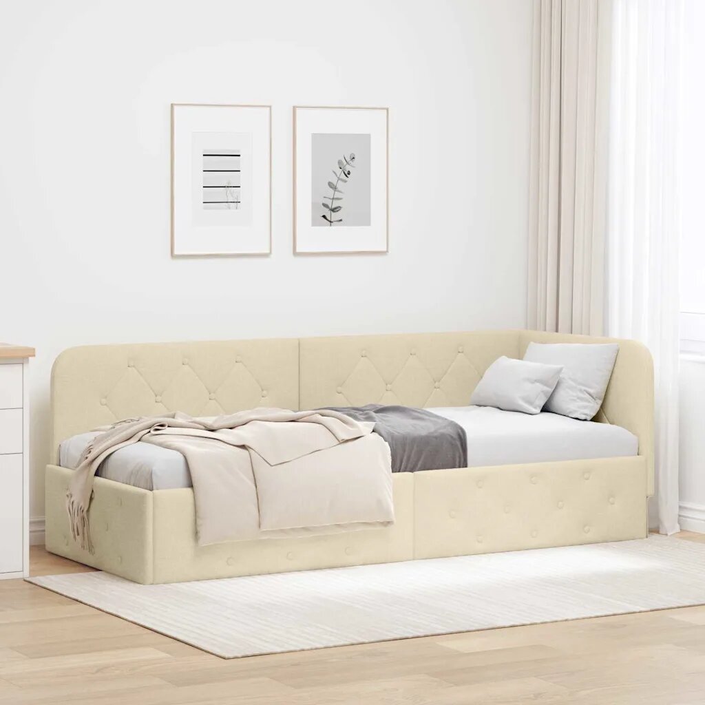 vidaXL Ъглова рамка за легло Крем 80 x 200 cm текстил