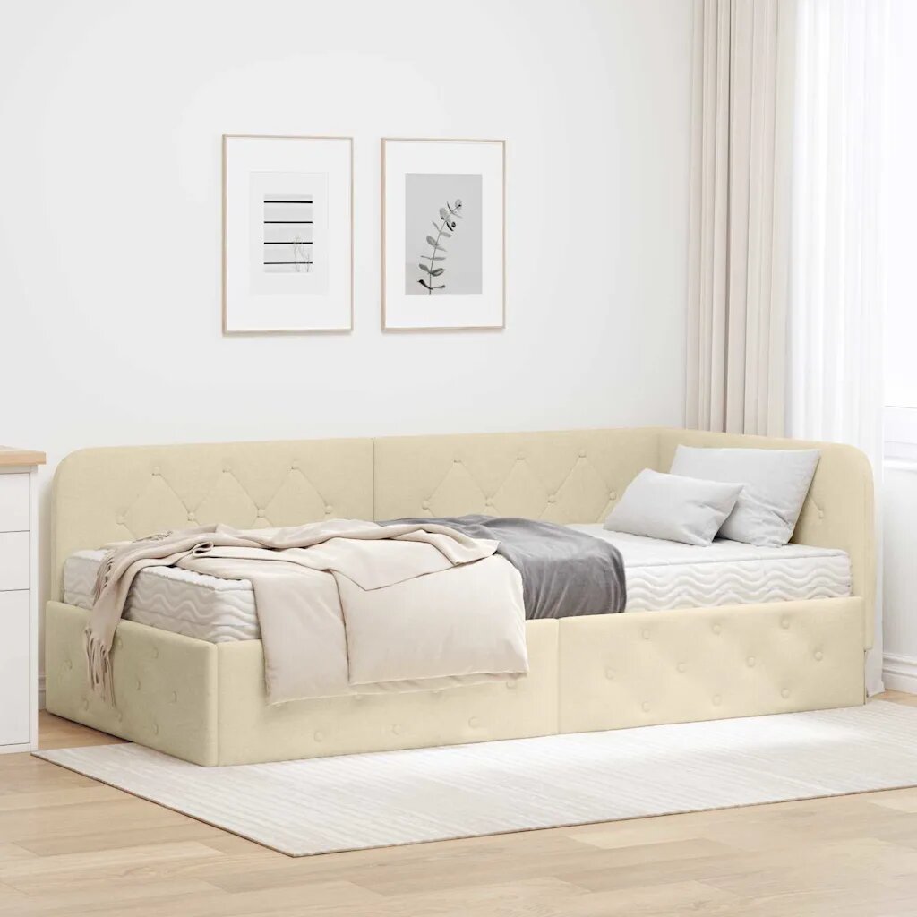 vidaXL Ъглова рамка за легло Крем 90 x 190 cm текстил