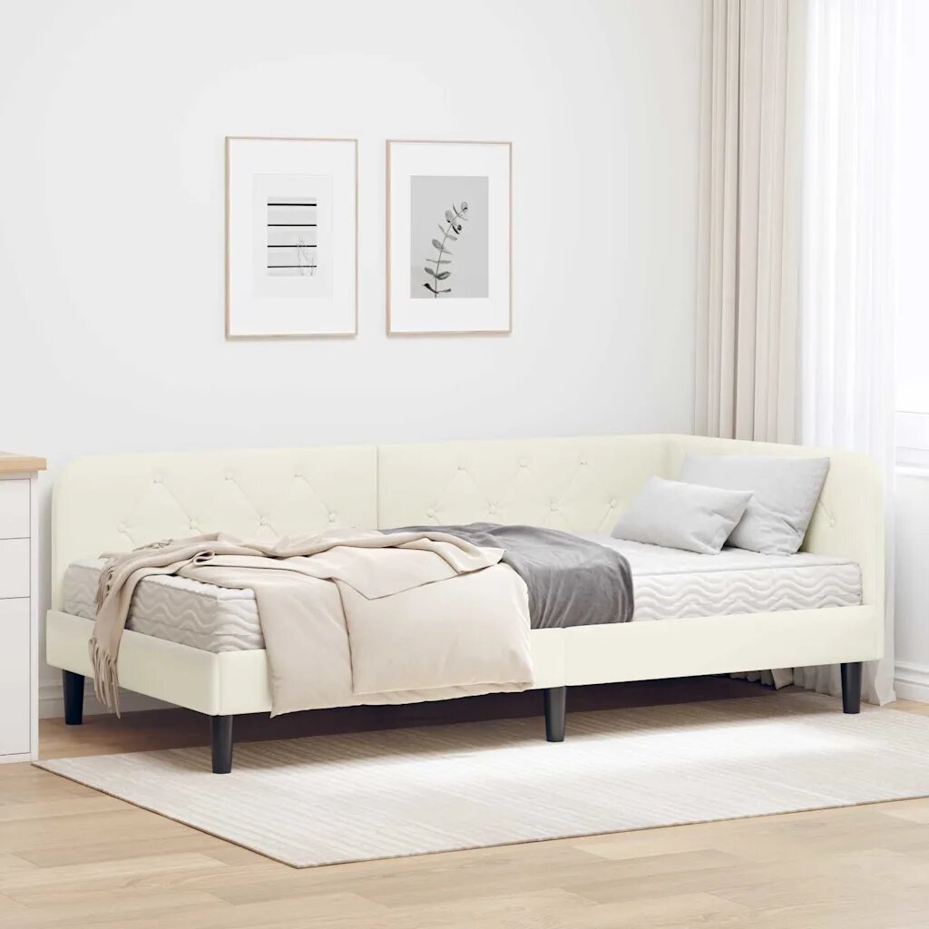 vidaXL Ъглова рамка за легло Крем 90 x 200 cm Кадифе