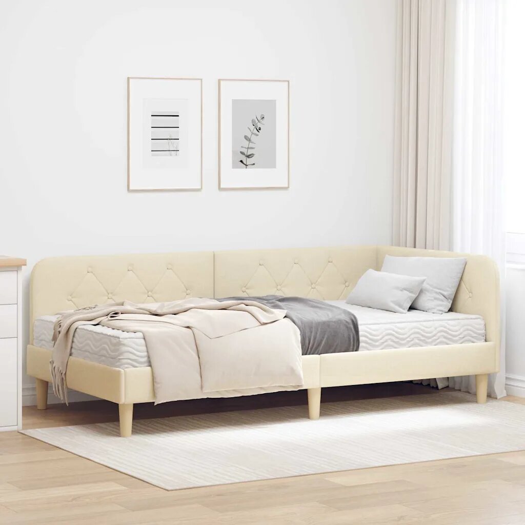 vidaXL Ъглова рамка за легло Крем 90 x 200 cm текстил