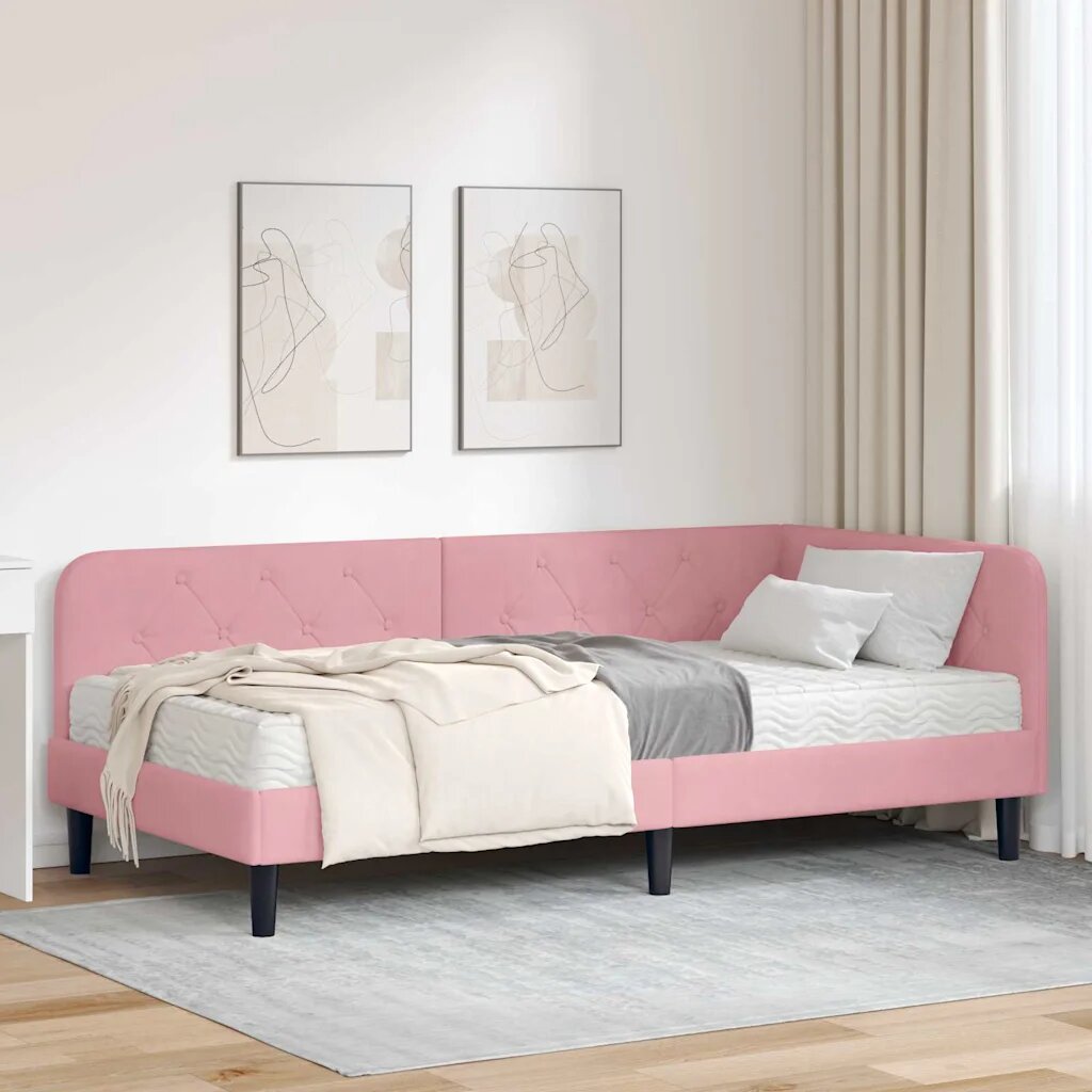 vidaXL Ъглова рамка за легло Розово 90 x 190 cm Кадифе